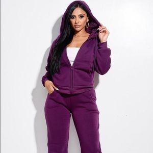 faux fur lined jacket and pants set